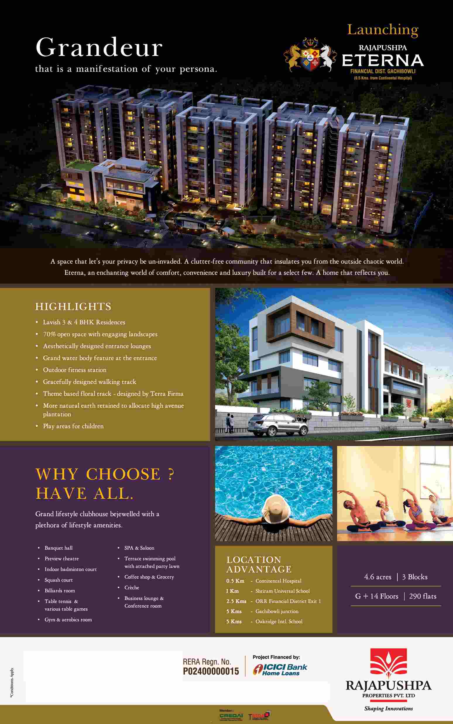 Live in an enchanting world of comfort, convenience & luxury at Rajapushpa Eterna in Hyderabad